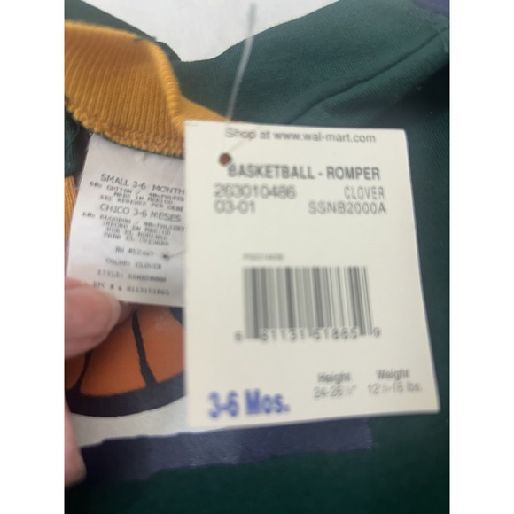 NWT Small Steps Vintage 90s 3-6 Months Baby Romper "B" is for Basketball - Picture 3 of 4